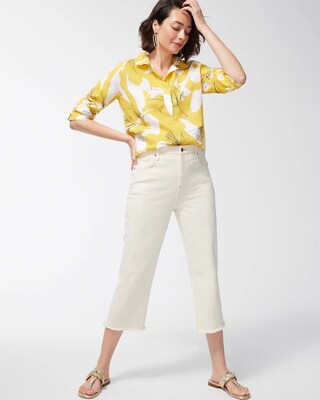 No Iron Linen Tropical Button Back Tunic