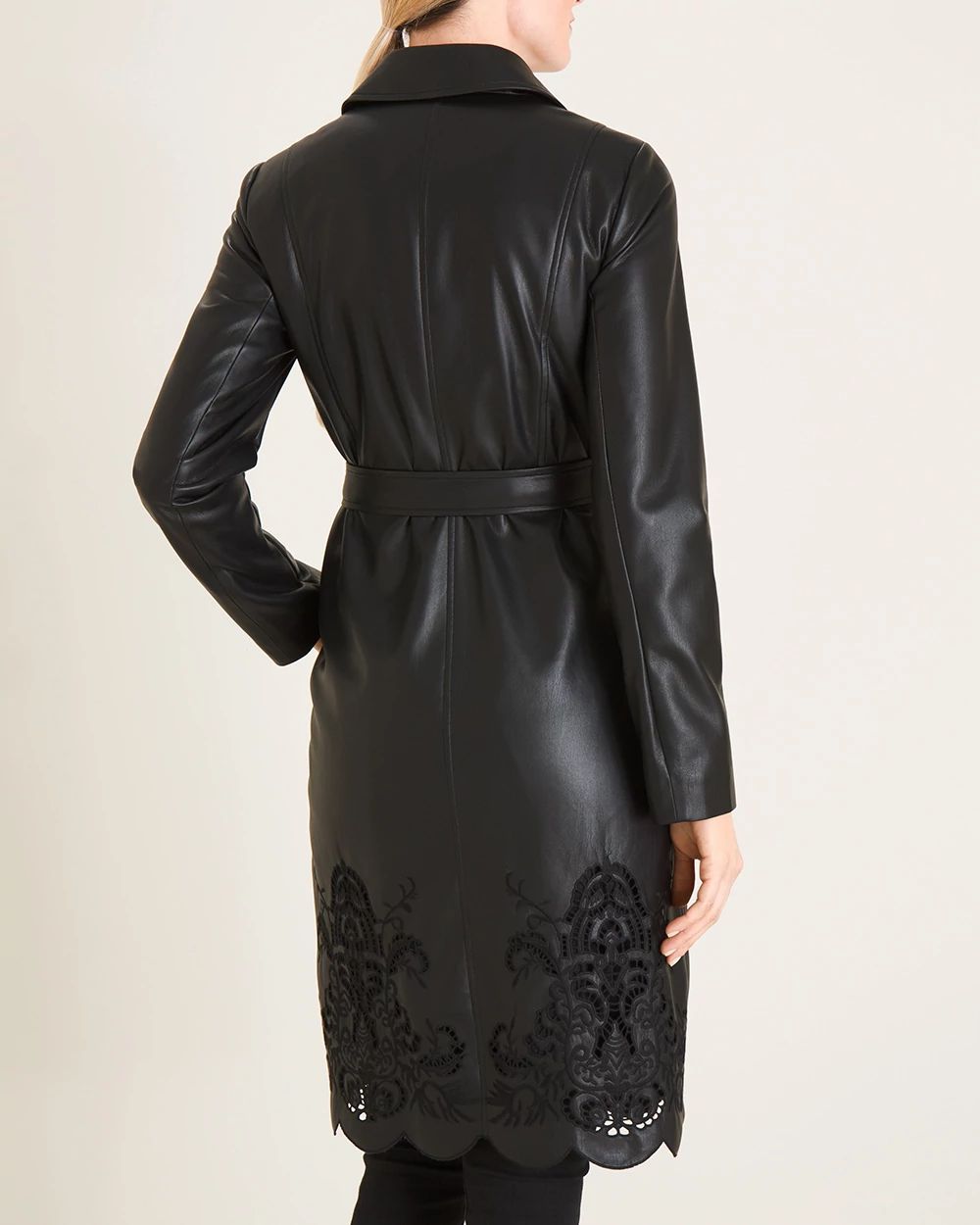 Faux-Leather Cutwork Trench Coat