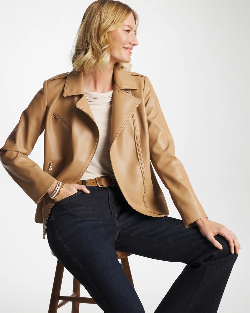 Faux Leather Moto Jacket click to view larger image.