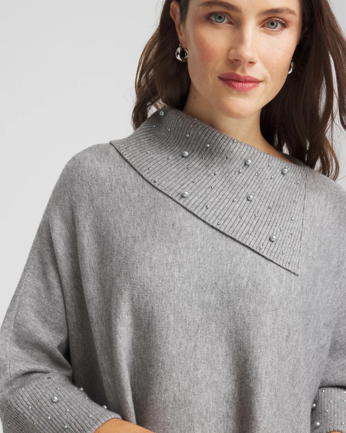 Chico's Embellished Sweater Poncho In Gray