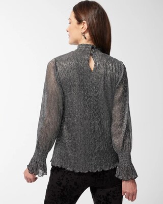 Mock Neck Metallic Crinkle Top