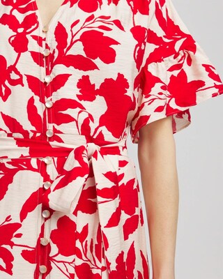 Floral Ruffle-Sleeved Midi Dress click to view larger image.