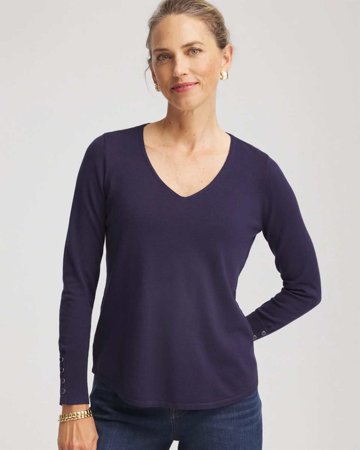 Chico's Ella V-neck Pullover Sweater In Blue