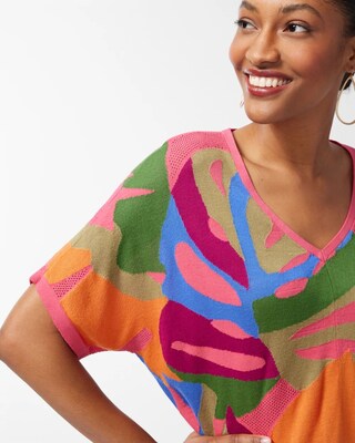 Tropical Print Mesh Pullover Sweater