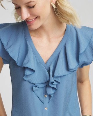 Crepe Ruffle-Trim Blouse click to view larger image.