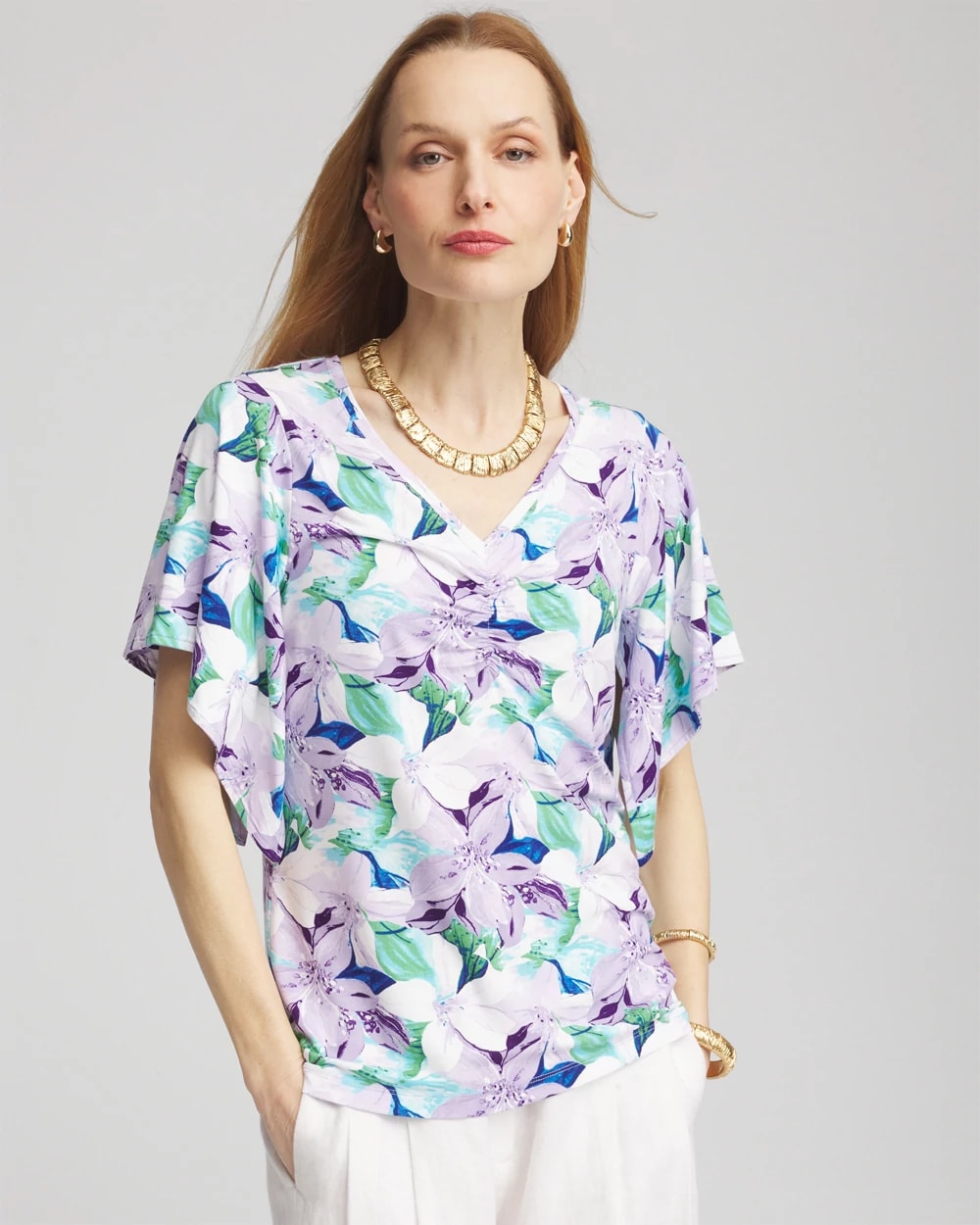 Touch of Cool™ Lily Handkerchief-Sleeve V-Neck Tee, photo 1 of 5
