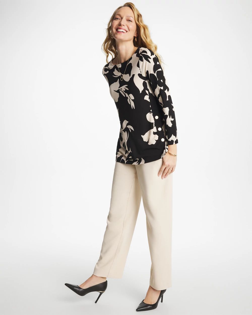 Textured Straight Tapered Ankle Pants click to view larger image.