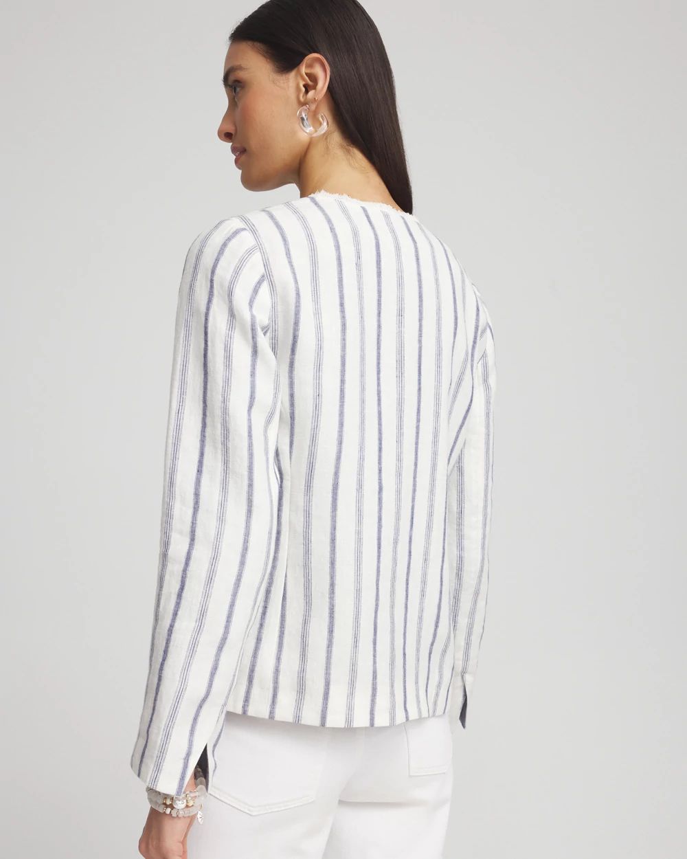 Stripe Linen Frayed Jacket click to view larger image.