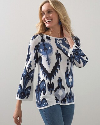 Ikat Print Intarsia Pullover Sweater