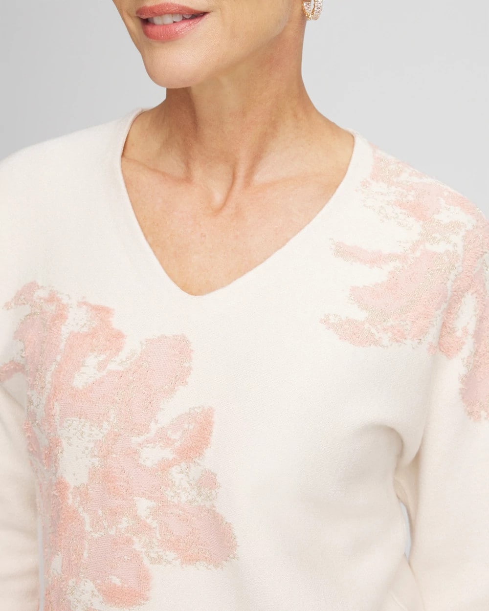 Jacquard Floral Pullover Sweater