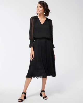 Crepe Pleated Midi Dress