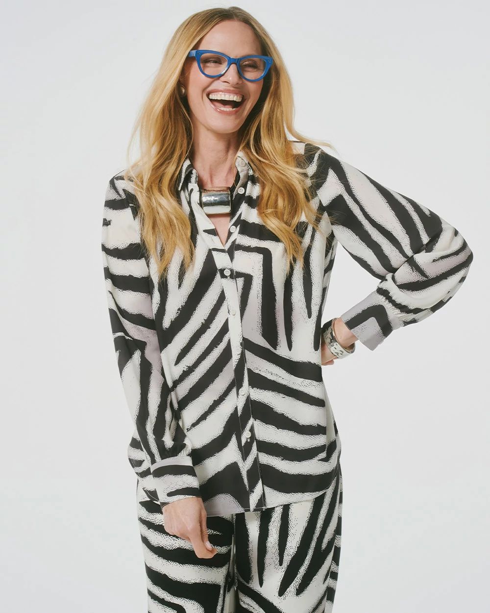 Georgette Zebra Print Collared Shirt