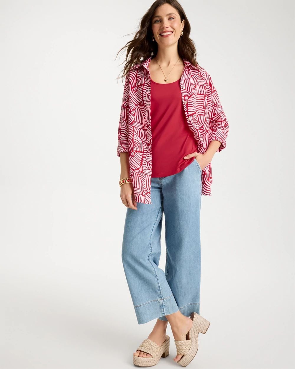 No Iron Linen Geo Print Shirt