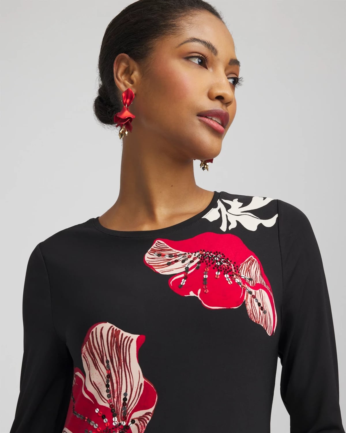 Chico's Embellished Floral Maxi Dress In Black In Black