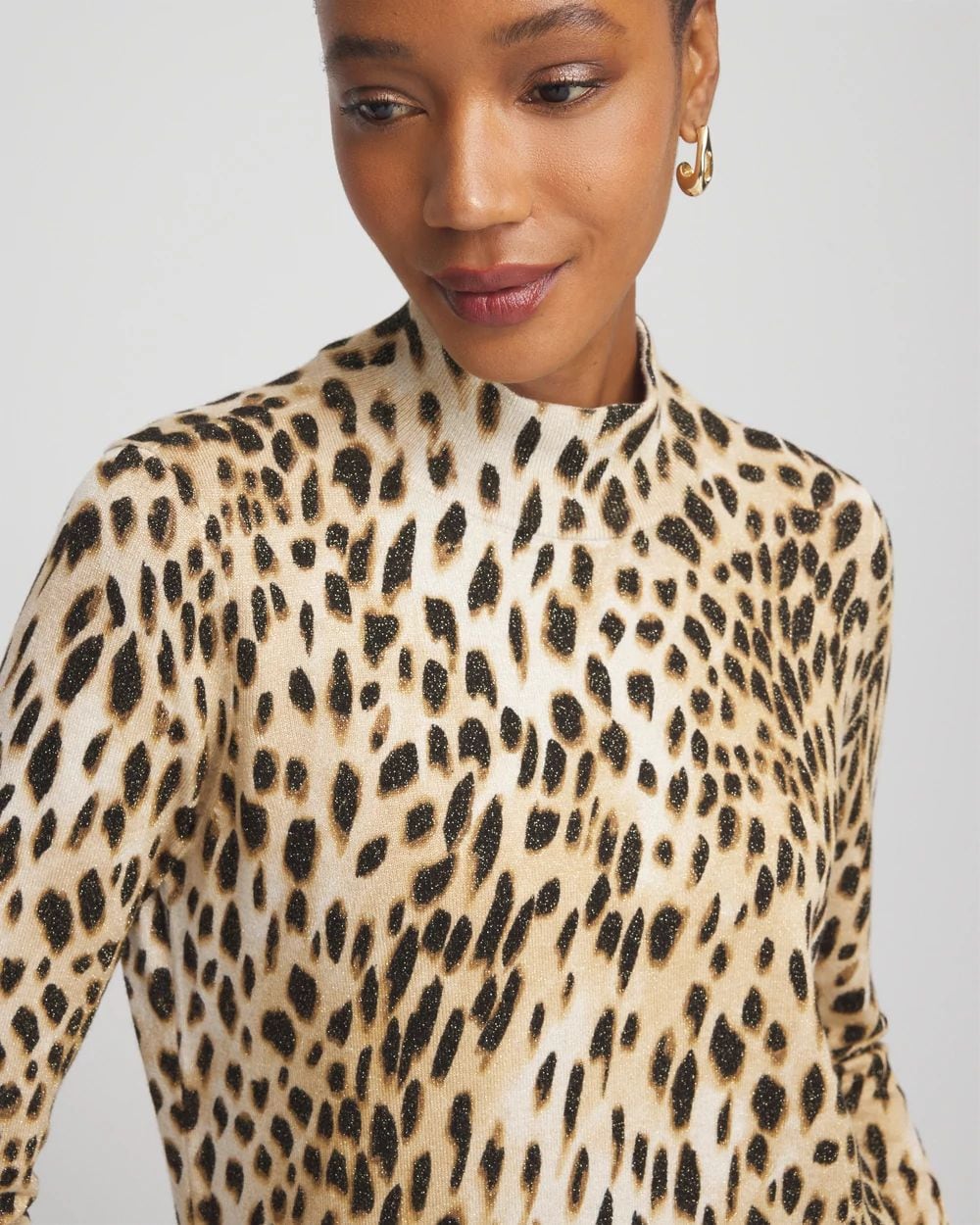Ella Mockneck Animal-Print Pullover Sweater click to view larger image.