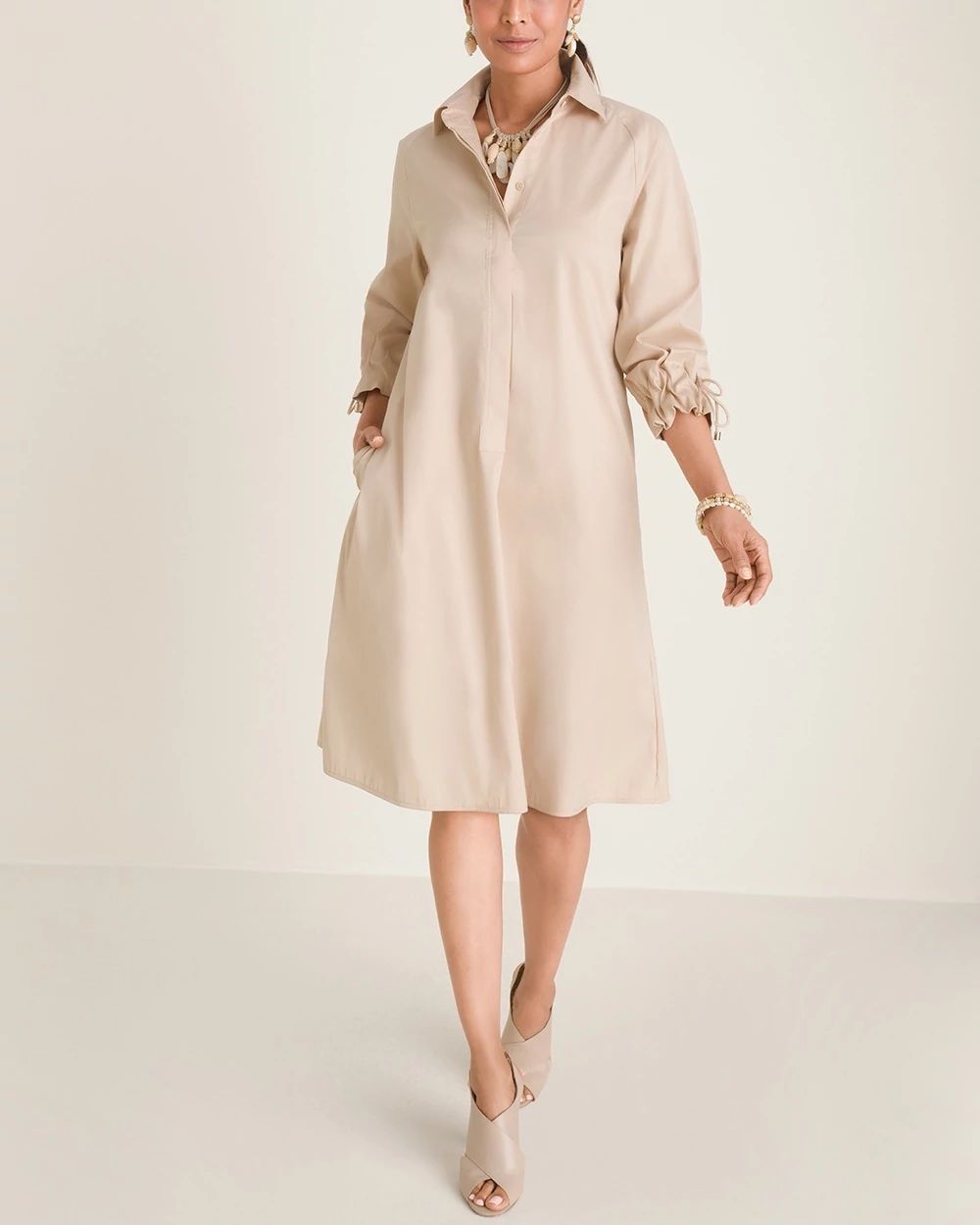 Tie-Sleeve Shirt Dress