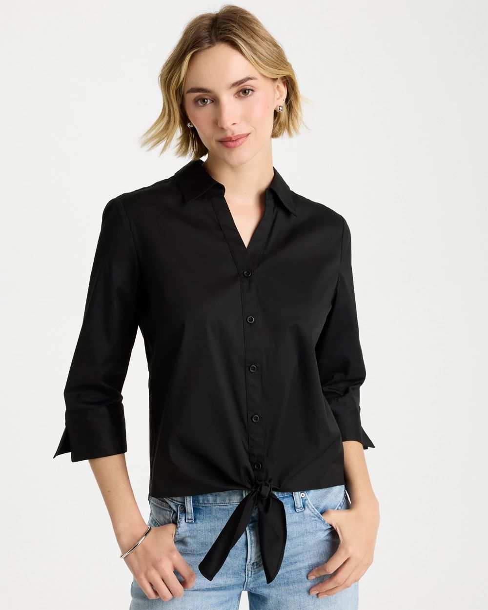 Poplin Cotton Tie-Front Top