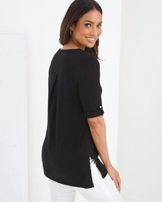 Cotton-Blend Slub Henley Tunic