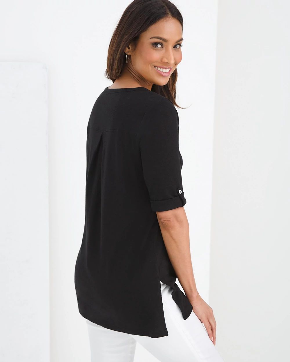 Cotton-Blend Slub Henley Tunic
