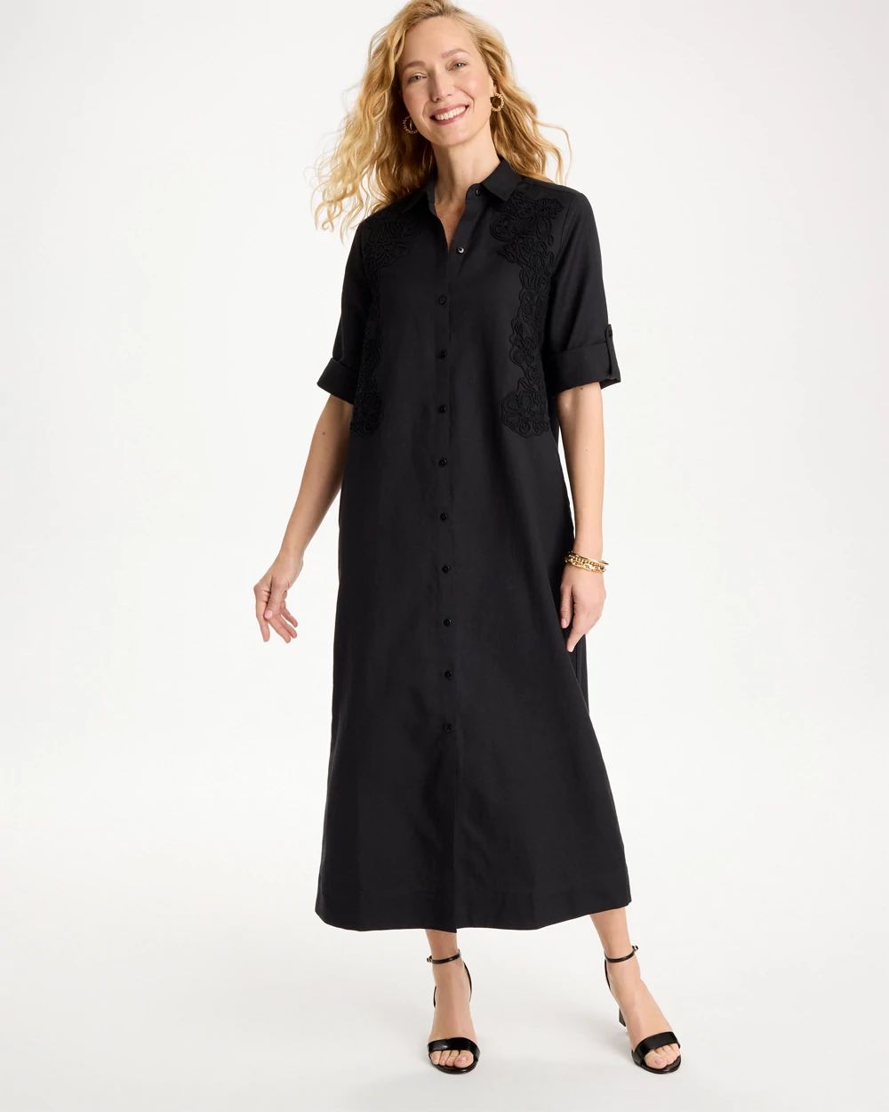 Embellished Linen-Cotton Shirtdress