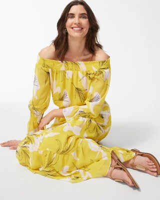 Chiffon Off Shoulder Yellow Maxi Dress