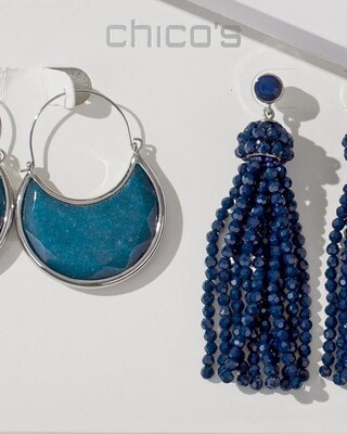 Teal Hoop & Chandelier Earring Set