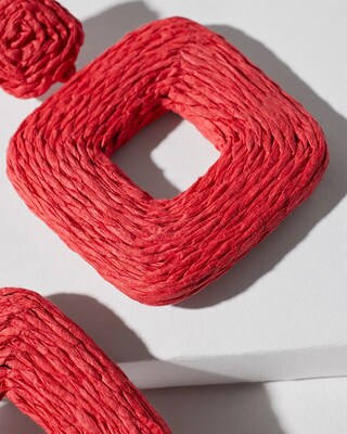 Red Raffia Square Earrings