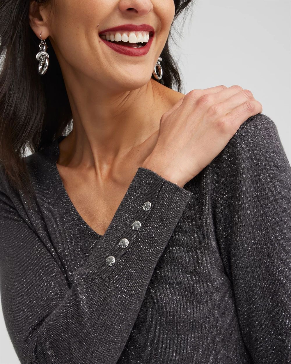 Spun Rayon Lurex V-neck Sweater