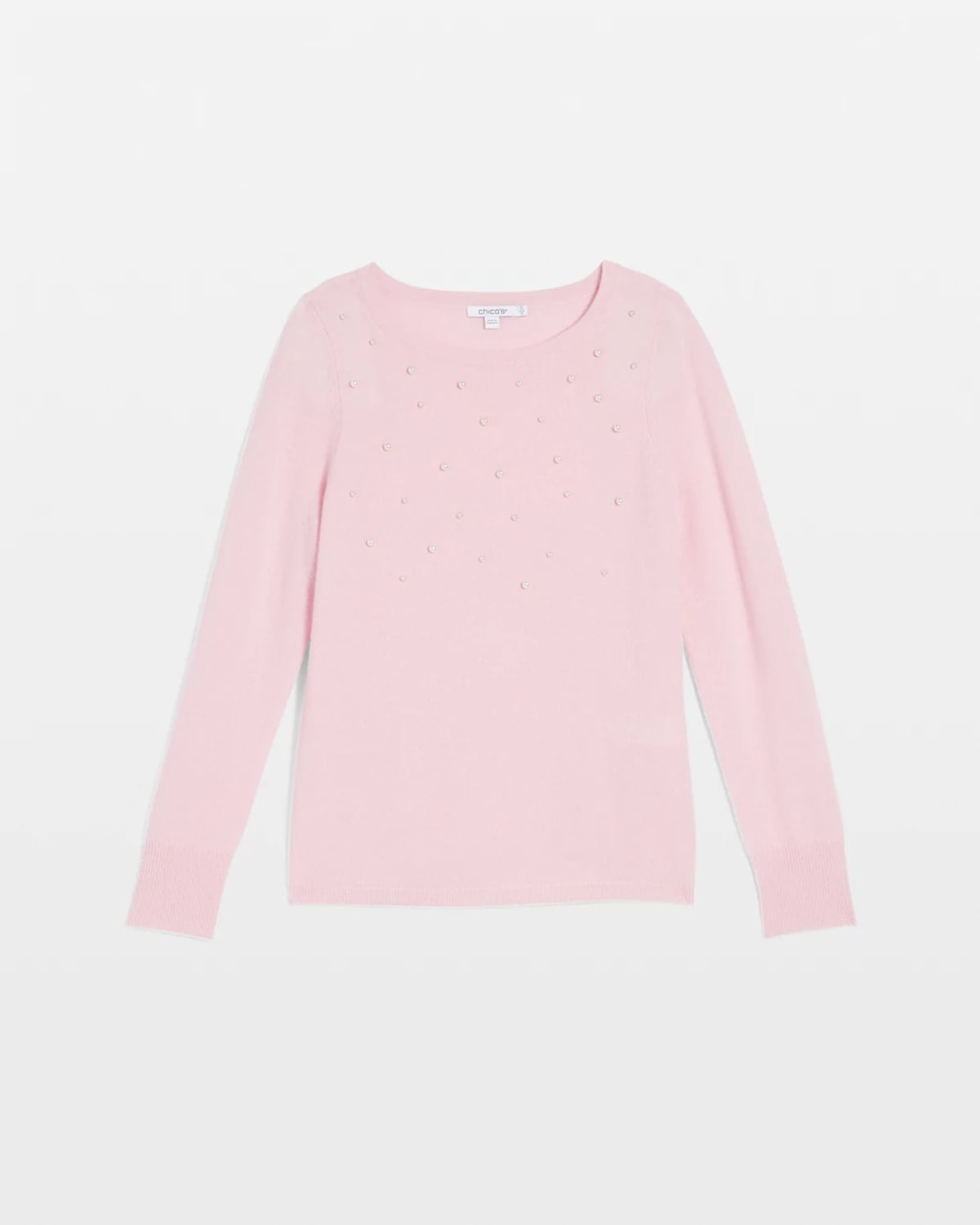 Chico's Embellished Cashmere Pullover Sweater In Blushed In Pink