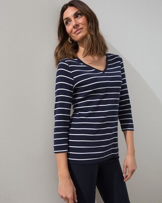 Pima Stripe V-Neck Tee