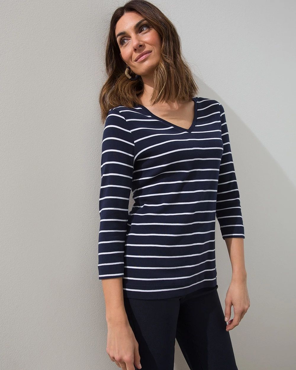 Pima Stripe V-Neck Tee