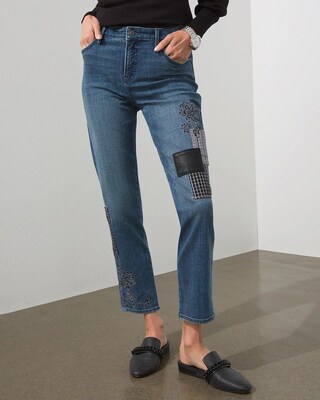 Girlfriend Embroidered Patches Ankle Jeans