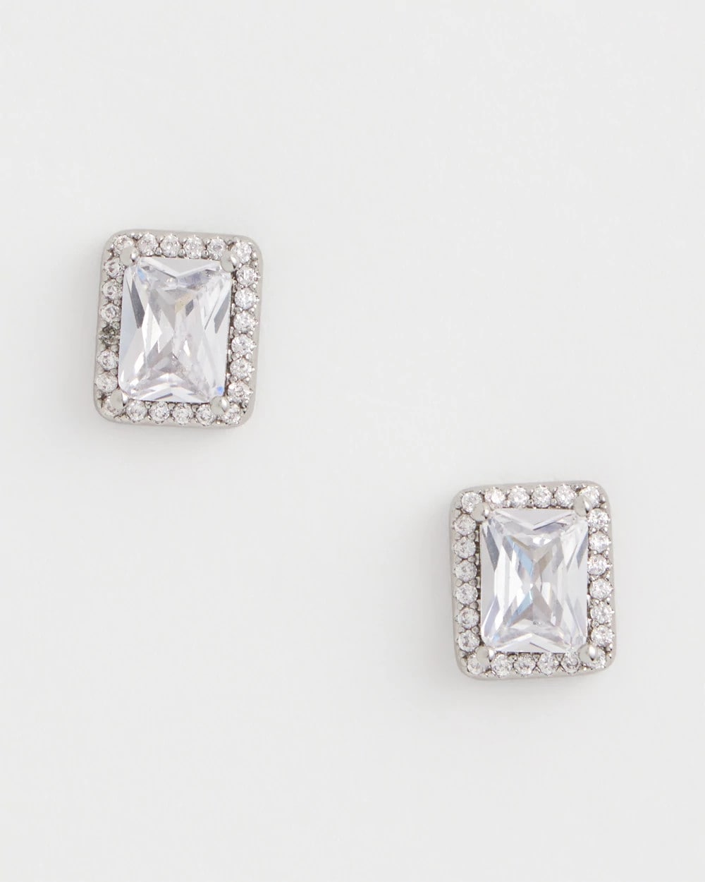 Silver Emerald Cut Stud Earrings