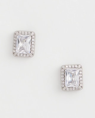 Silver Emerald Cut Stud Earrings