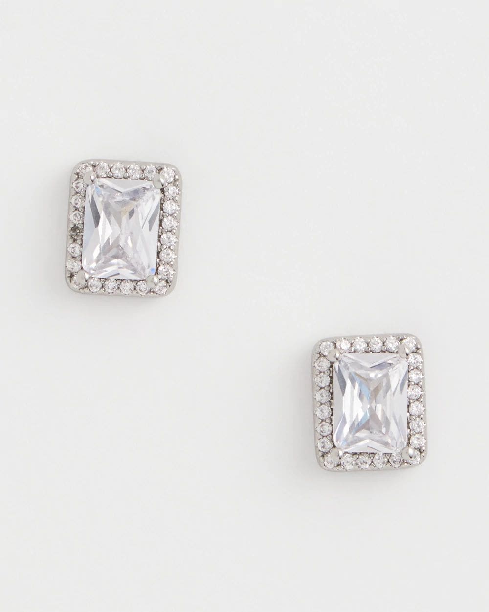 Silver Emerald Cut Stud Earrings