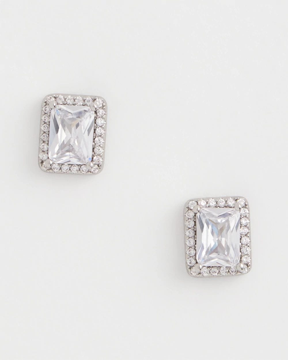 Silver Emerald Cut Stud Earrings
