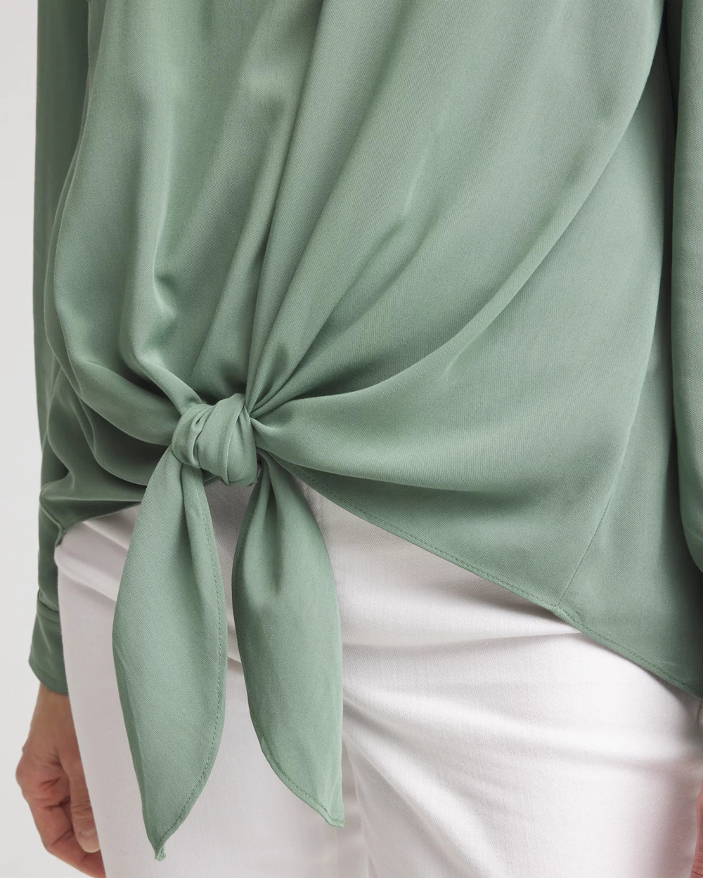Silk Blend Tie-Front Pullover Top