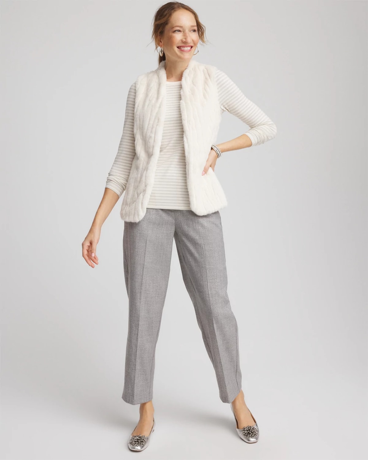 Chico's Metallic Layering Tee In Cream In White