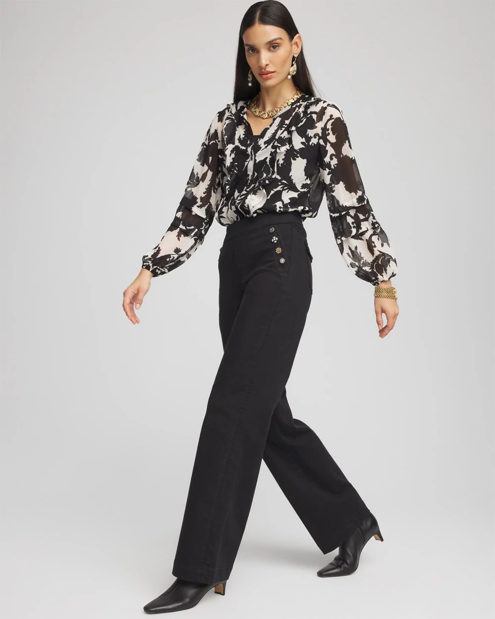 Embellished Wide Leg Pull On Jeans
