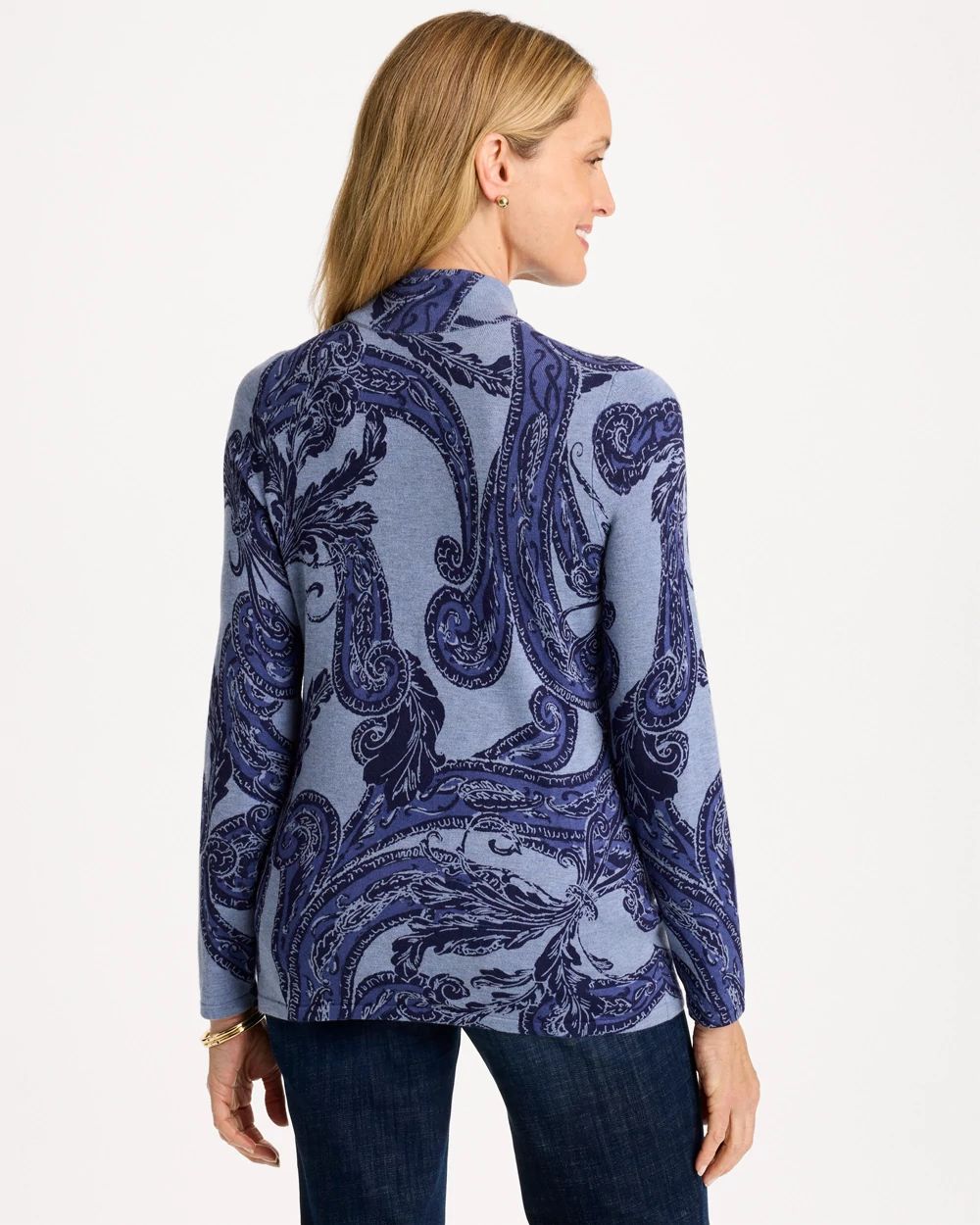 Printed Ella Button Mockneck Sweater click to view larger image.
