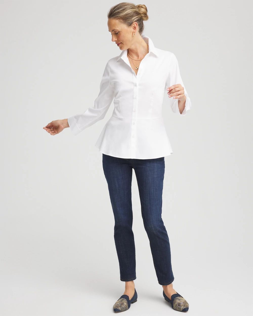 No Iron™ Peplum Stretch-Sateen Shirt