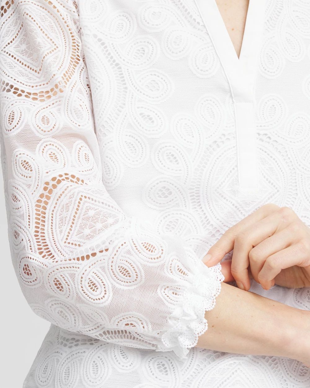 Embroidered Lace-Trim Top