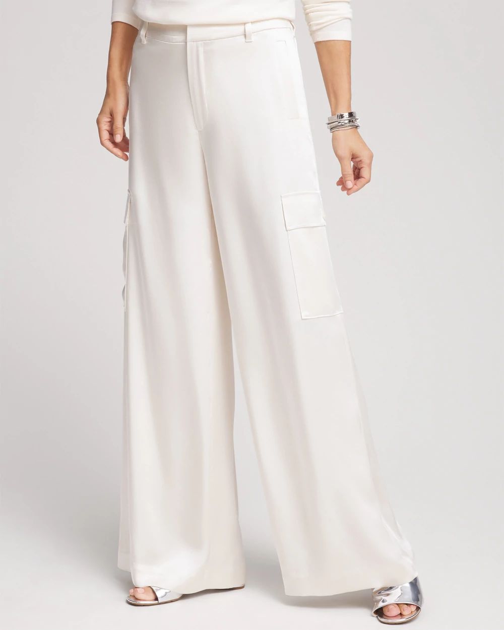 Satin Wide Leg Cargo Pants