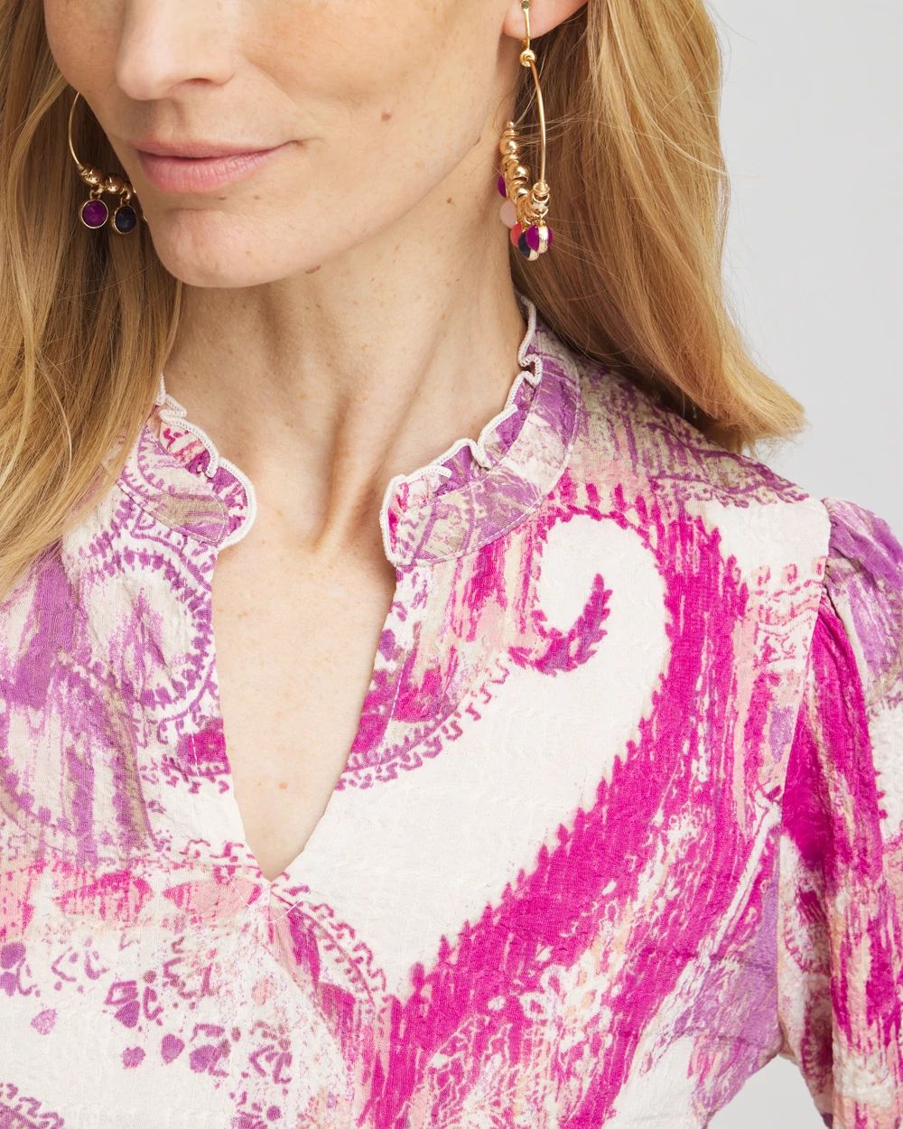 Paisley Smocked Long-Sleeved Tee
