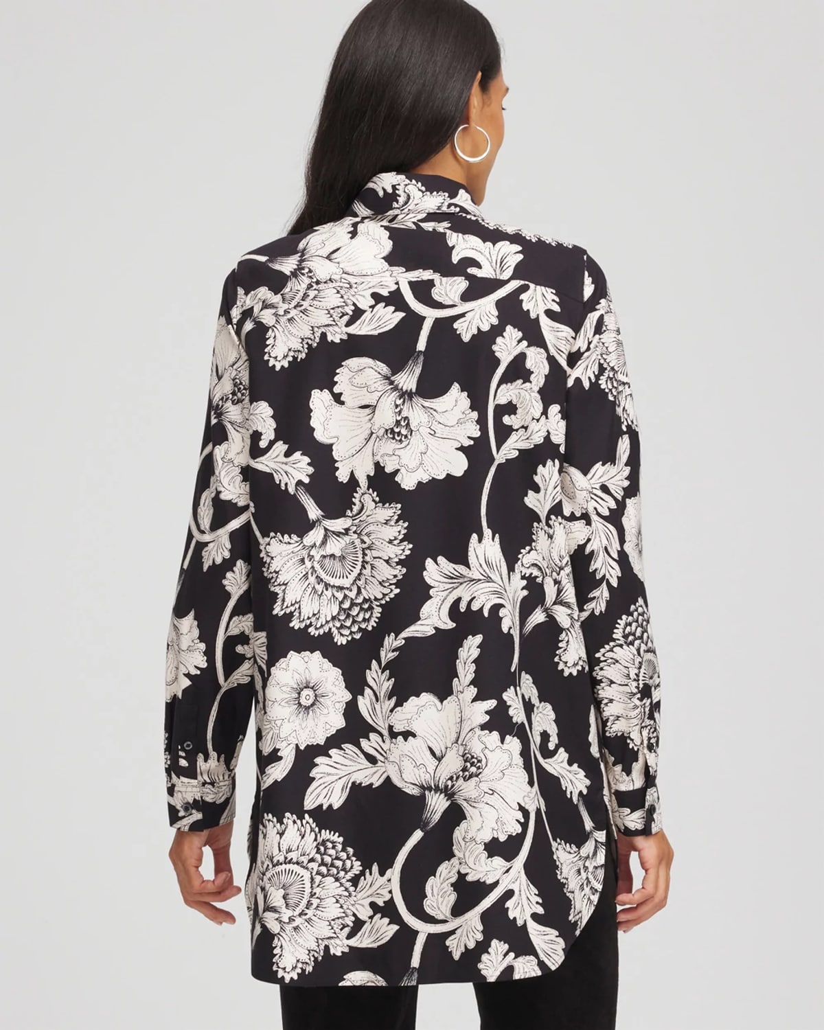 Chico's No Iron Bryne Bloom Stretch Tunic In Black In Black