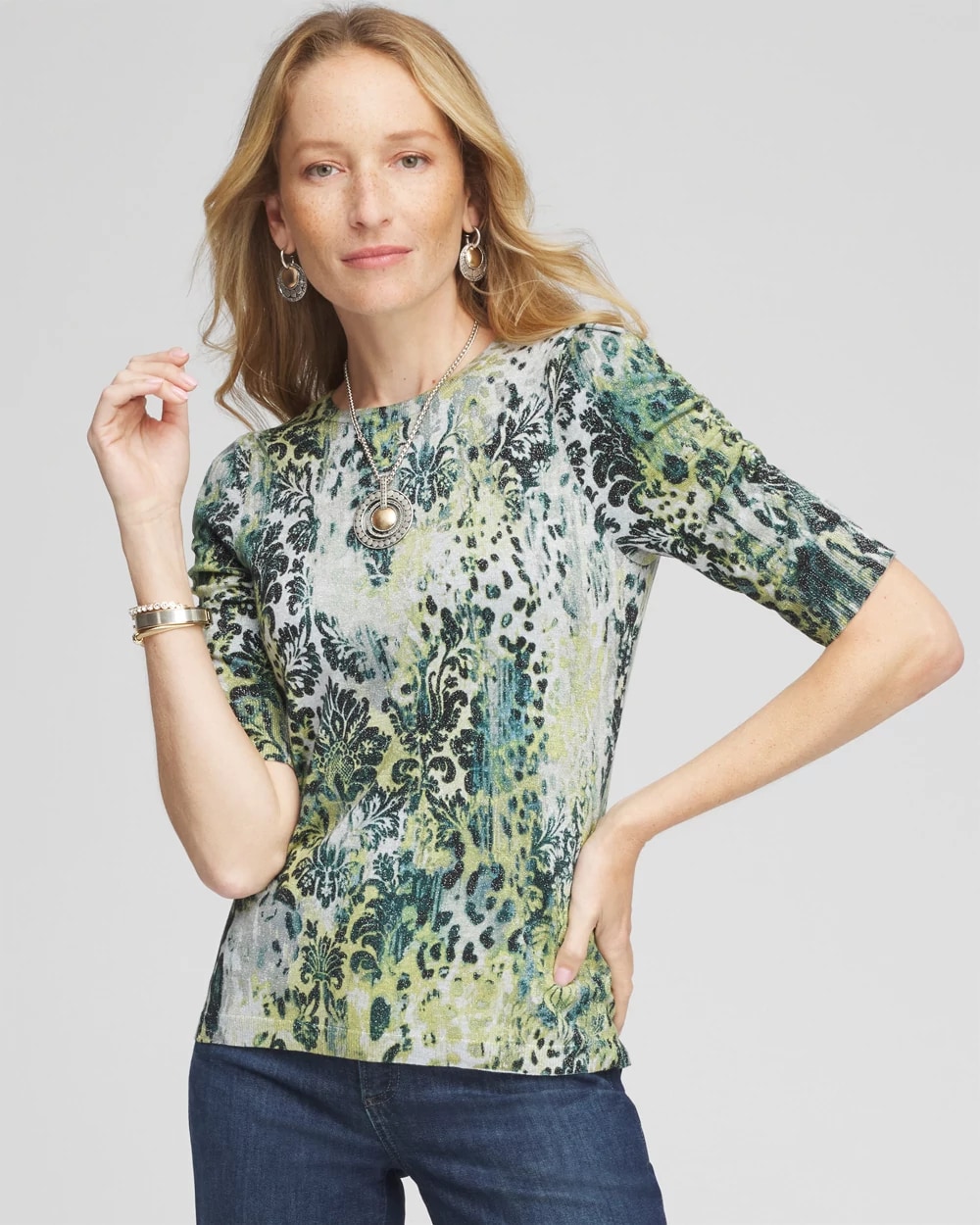 Animal Print Short-Sleeve Pullover Sweater, photo 1 of 5