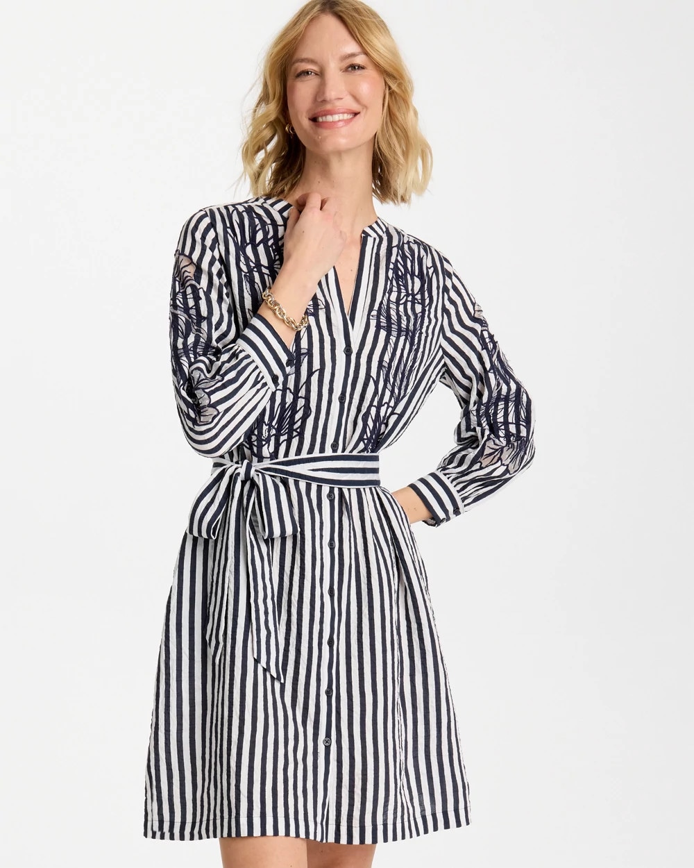 Embroidered Striped Dress