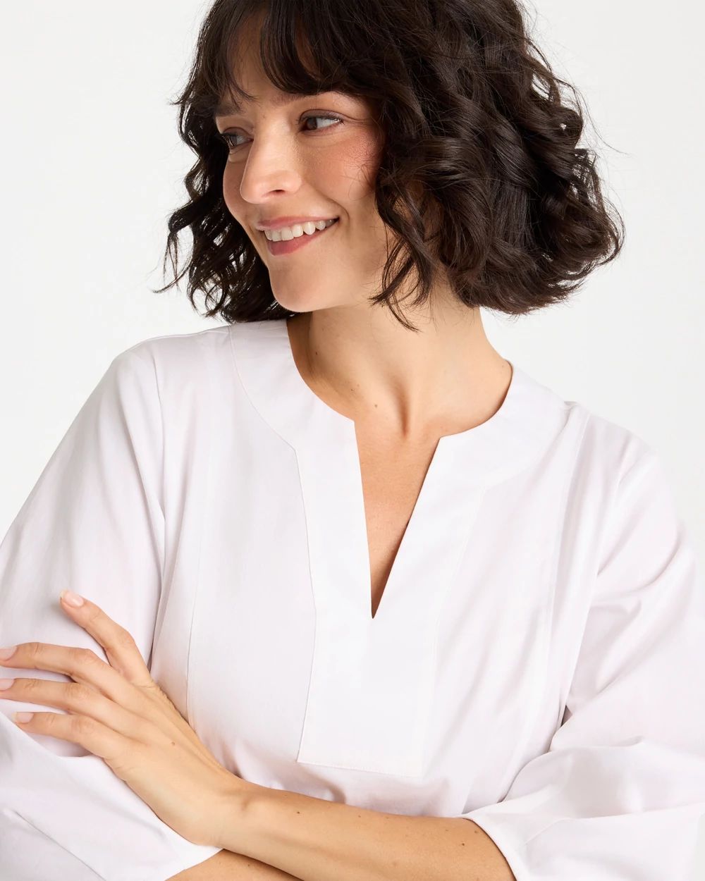 Poplin Cotton 3/4 Sleeve Popover click to view larger image.