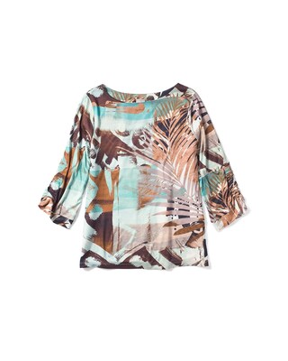 Tribal-Print Ruched-Sleeve Top