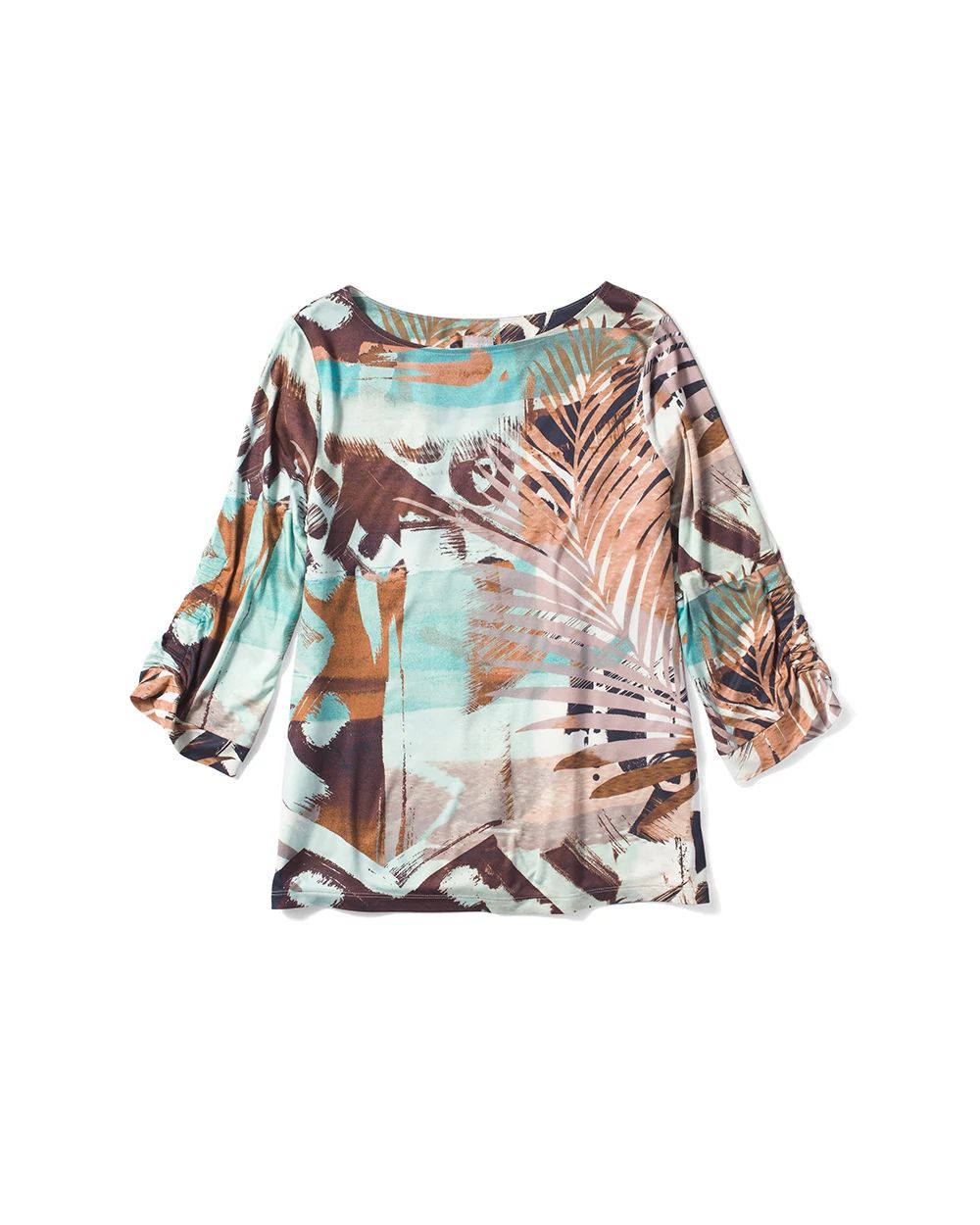 Tribal-Print Ruched-Sleeve Top